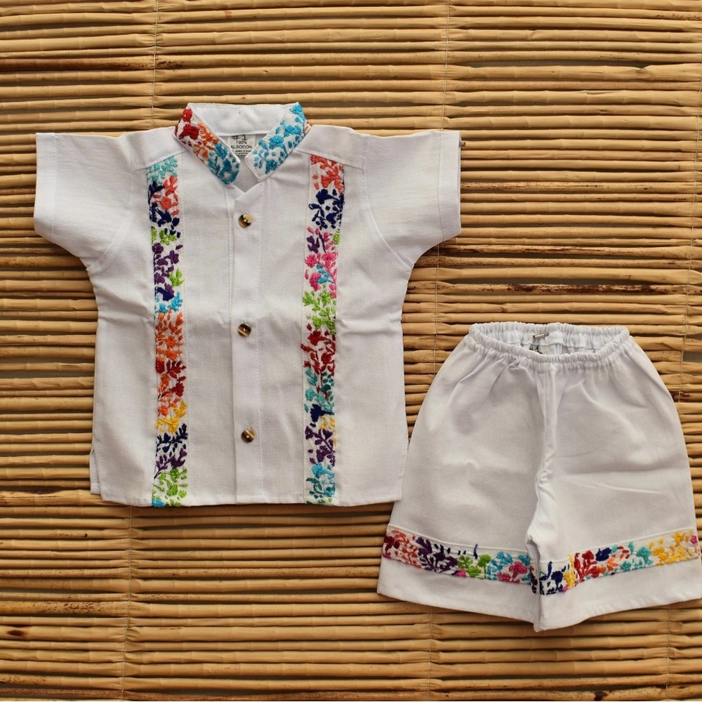 White with Colorful Floral Button Down Shirt